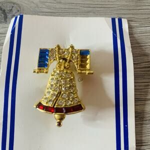 Vintage Liberty Bell Patriotic Brooch Collar Pin